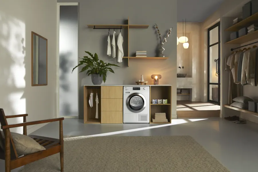Set Miele WEI 895 WCS PWash&TDos&Steam Lotosová biela + Miele TEL 695 WP EcoSpeed&Steam&9kg Lotosová biela v interiéri – foto 10