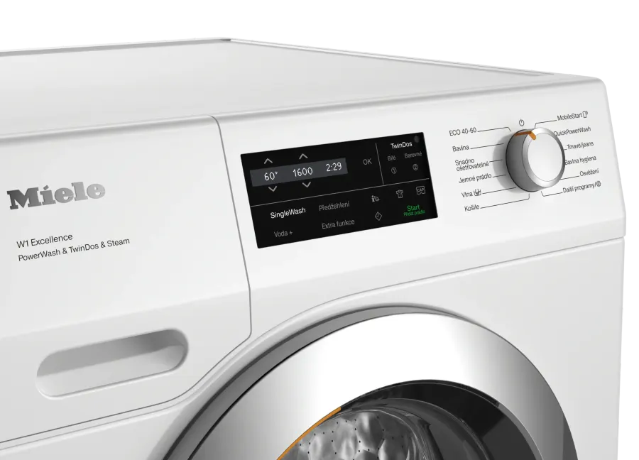 Set Miele WEI 895 WCS PWash&TDos&Steam Lotosová biela + Miele TEL 695 WP EcoSpeed&Steam&9kg Lotosová biela – ovládací panel